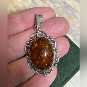 Vintage Sterling Silver Amber? Pendant